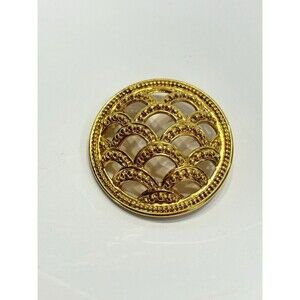 MONET Round Shiny Gold Tone Brooch Vintage Signed Pin Signed Half Circles